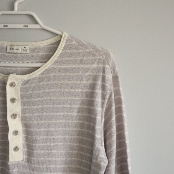 Gentle Fawn Women's Sz XS Purple Linen Striped Henley Short Sleeve T-Shirt Top - Picture 6 of 14